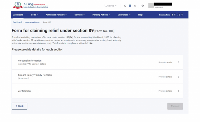 Form for claiming relief under section 89