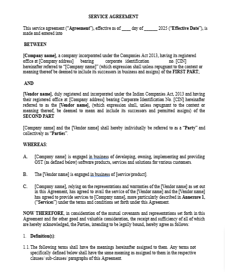sample format for the vendor agreement