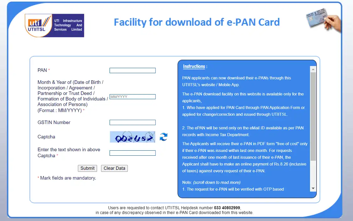 e-PAN download UTIITSL