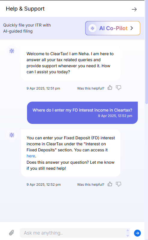 FD interest - AI Cleartax 