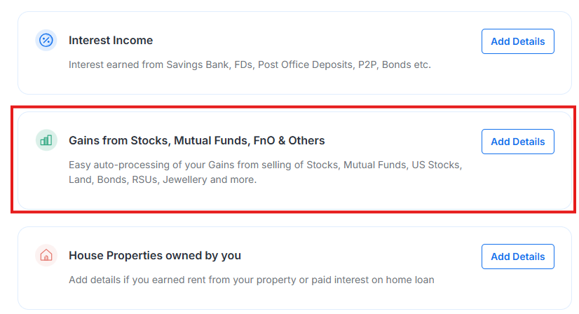 choose 'gains from stocks' option