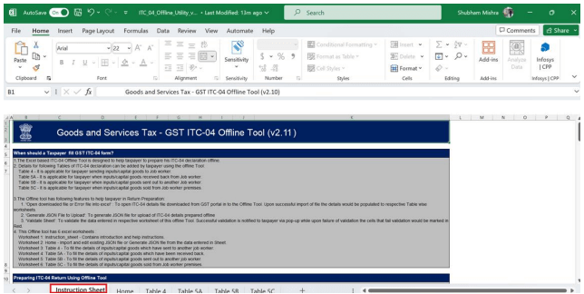 excel utility has six worksheets