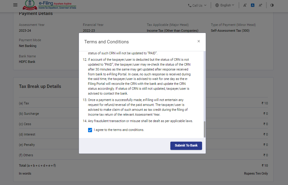 e-payment of tax 