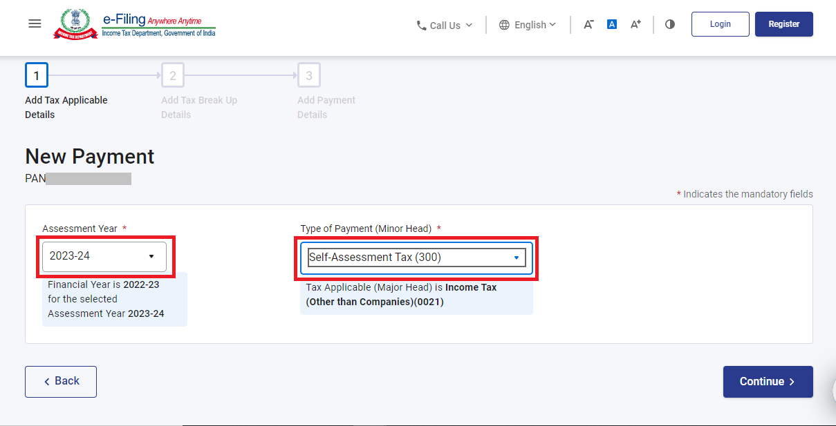 new payment under assessment year