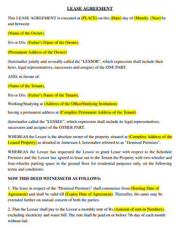 Lease Agreement Format Sample 