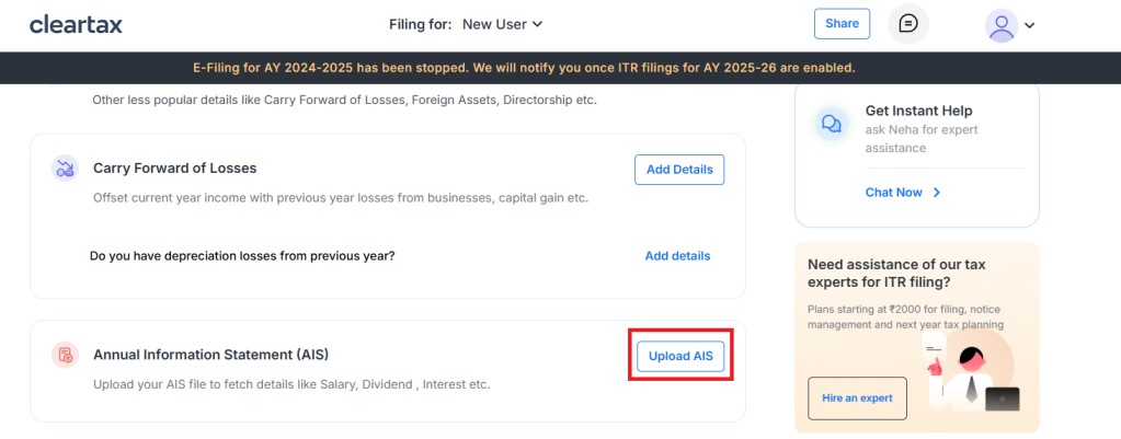 Upload AIS - Cleartax