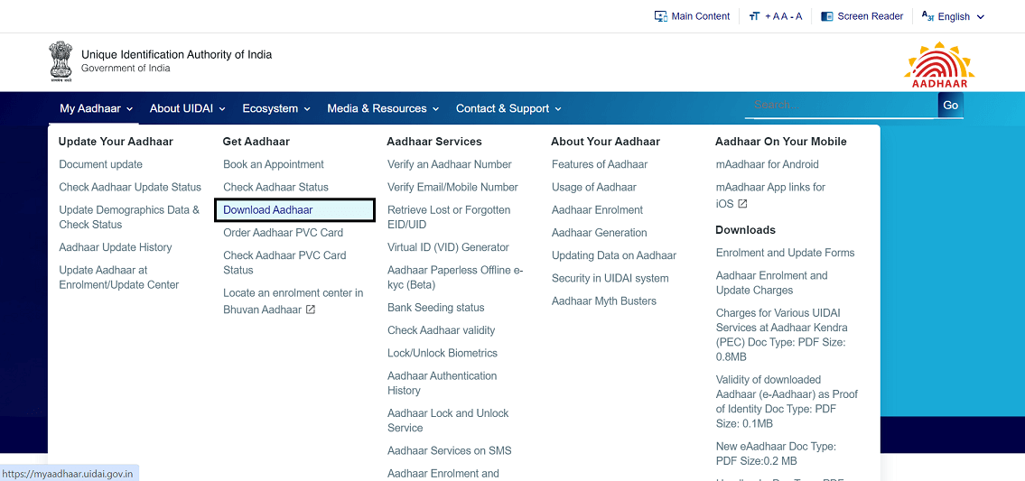 Aadhaar download