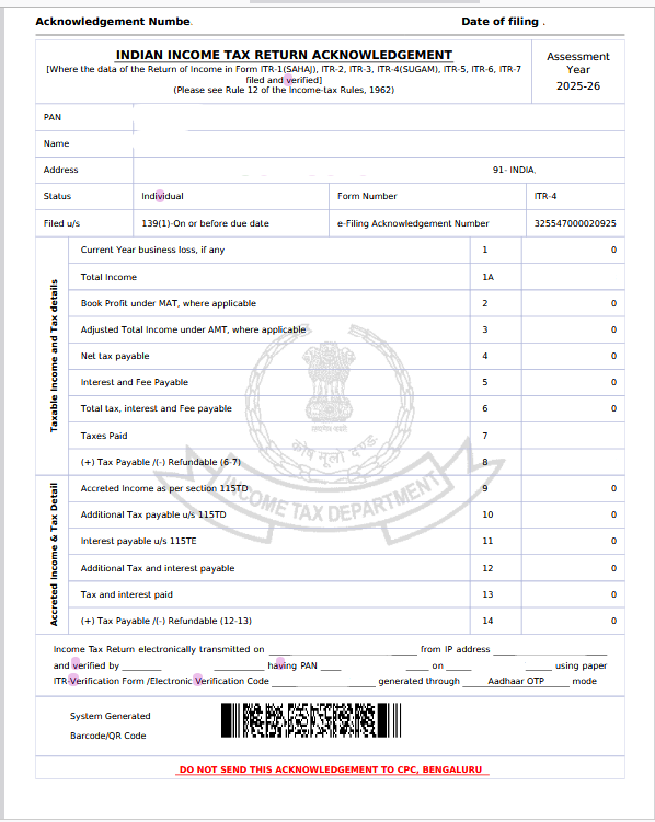 ITR ACKNOWLEDGEMENT