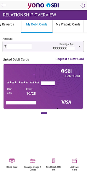 SBI YONO Debit card activation