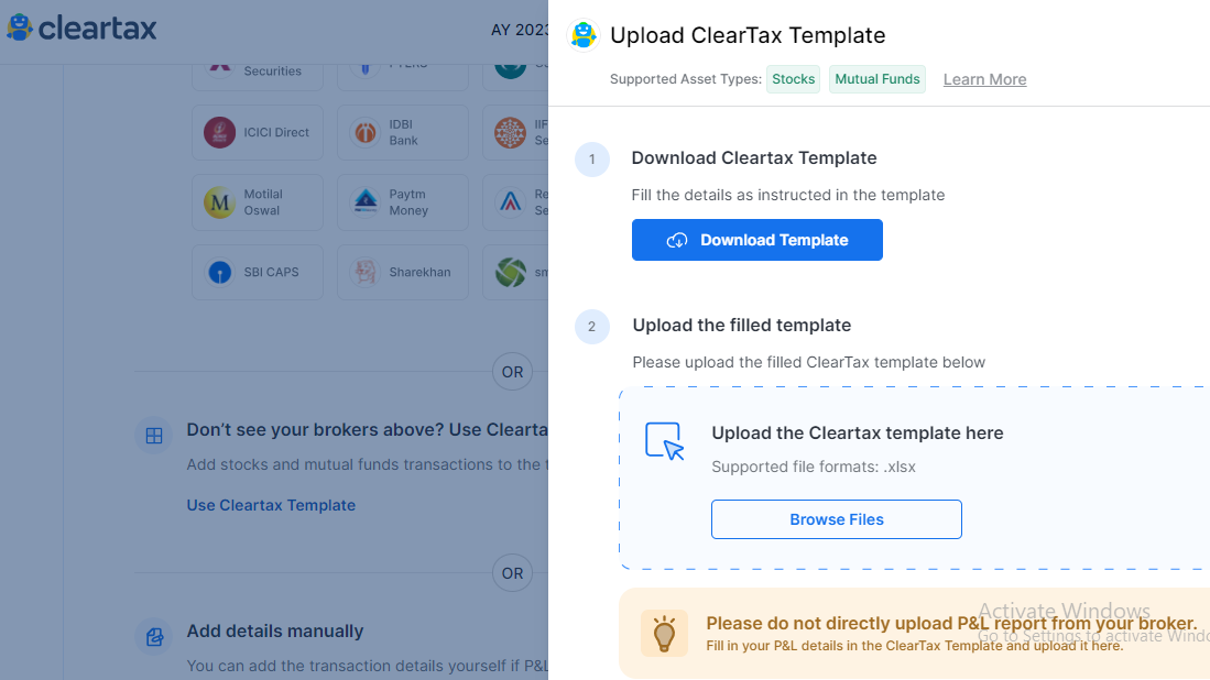 Downloading Cleartax template