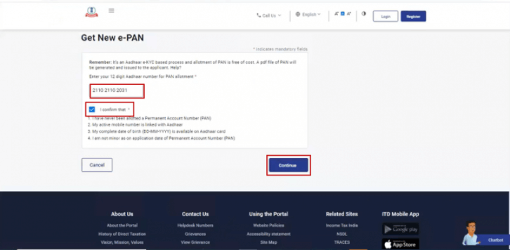 e-PAN card with Aadhaar