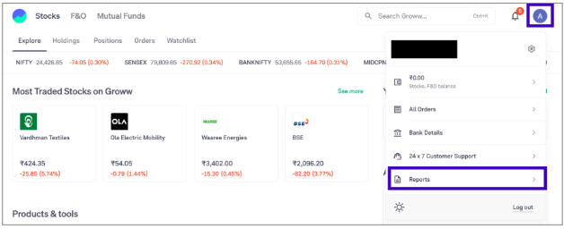 choose reports option